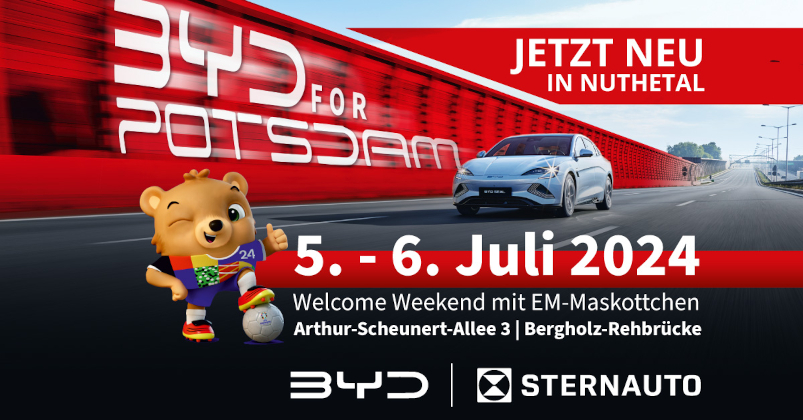 STERNAUTO eröffnet den ersten BYD Store für die Region Potsdam, bei Berlin in Deutschland